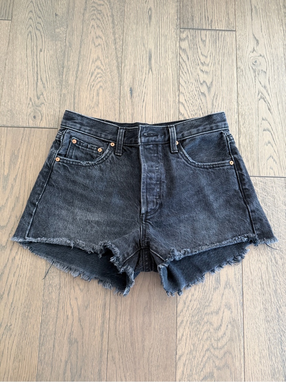 Denim Forum Ex Boyfriend Black Frayed Denim Shorts